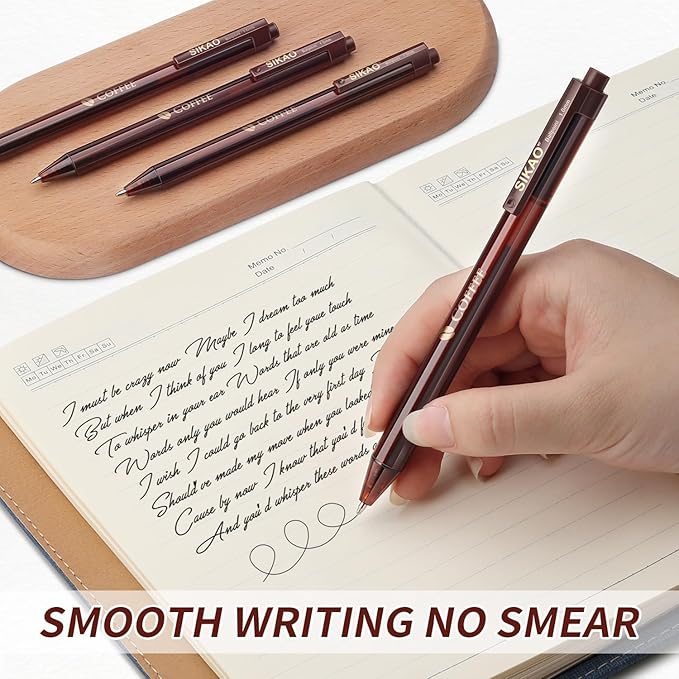 Coffee Ballpoint Pens Bulk, 60 Pack Click Pens Smooth Writing 1.0mm Black Ink, Coffee-Brown Barrel with Gold “COFFEE” Print for Office, School, Café Use or Severs
