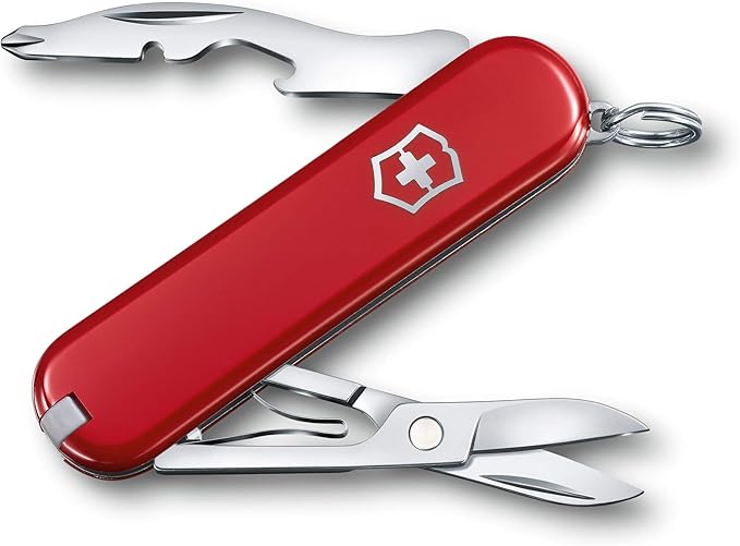 Victorinox Jetsetter Swiss Army Knife, Compact 7 Function Swiss Made Tool with Scissors, Magnetic Phillips Screwdriver and Key Ring – Red