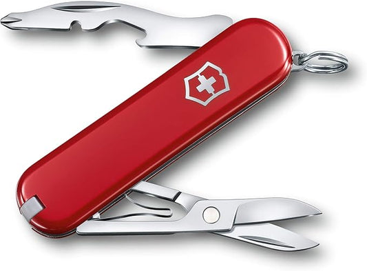 Victorinox Jetsetter Swiss Army Knife, Compact 7 Function Swiss Made Tool with Scissors, Magnetic Phillips Screwdriver and Key Ring – Red
