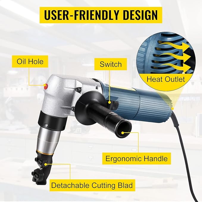 VEVOR Electric Metal Nibbler 625W Nibbler Metal Cutter 1000RPM High Speed Rotor 0.16in/4mm Metal Nibbler 110V w Replaced Blades Storage Case Sheet Metal Nibbler for Cutting Stainless Steel, Aluminium