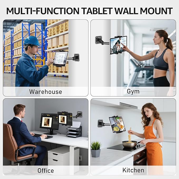 Urmust Tablet Wall Mount Holder for iPad, 360°Rotation Adjustable Tablet Stand Holder with Aluminum Extendable Arm, for iPad mini/Air/Pro/Galaxy Tab/Kindle, All 4.7-15.6" Phones & Tablets
