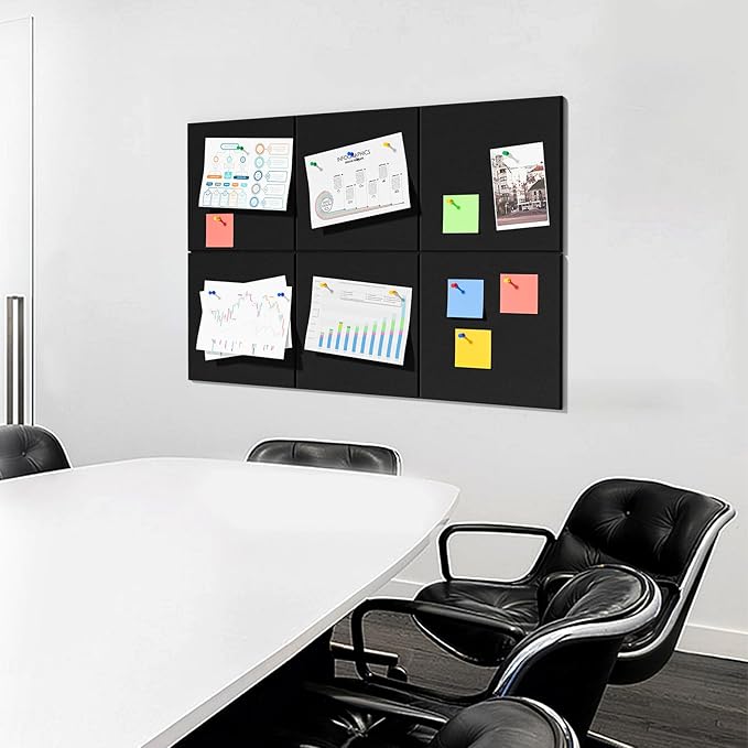 MaxGear Large Felt Bulletin Board 36" x 24", Cork Board Alternative, 6 Pack Black Felt Wall Tiles with Push Pins, Cork Boards for Walls Pin Board for Office & HomePanels