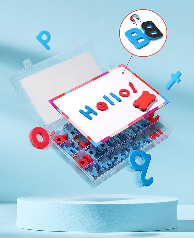 Gamenote Classroom Magnetic Letters Kit 238 Pcs with Double-Side Magnet Board - Foam Alphabet Letters for Kids Spelling and Learning