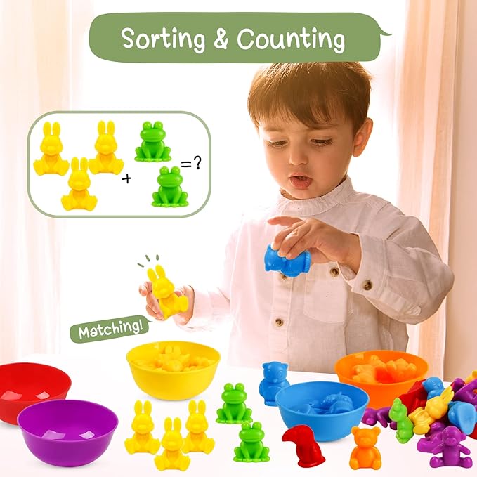 TSYAN Counting Animals Matching Games Sensory Toys with Sorting Bowls Preschool Learning Activities Color Classification Montessori Educational Toys Set Gift for Boys Girls Toddlers Toys Age 3+