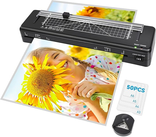 Laminator Machine A3 Laminating Machine with Built-in Trimmer, Fast Warm-up 13 Inch Cold and Thermal Lamination with 50 Laminating Sheets, 5-in-1 Portable Laminators for Home Office School Use