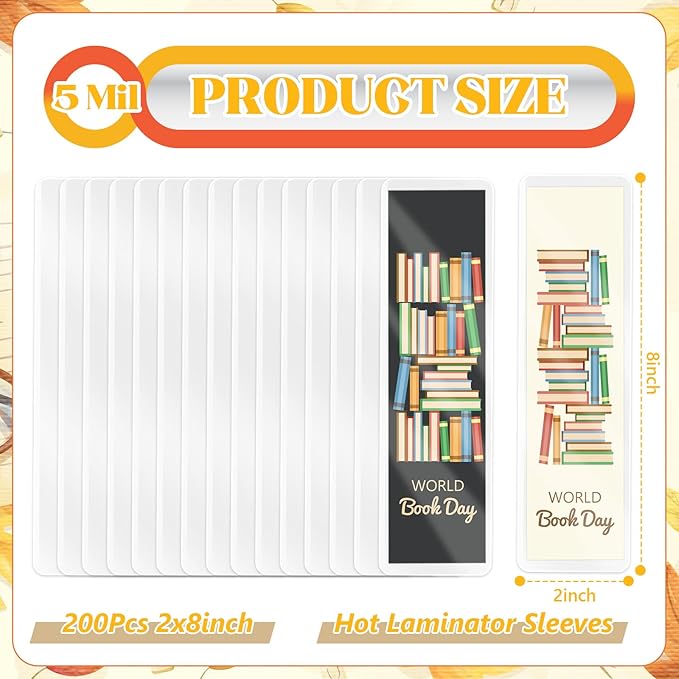 500 Pcs Bookmark Laminating Pouches 2x8inch 5 Mil Hot Laminator Sleeves DIY Bookmark Making Kit for Book Lovers(Without Laminating Machines)