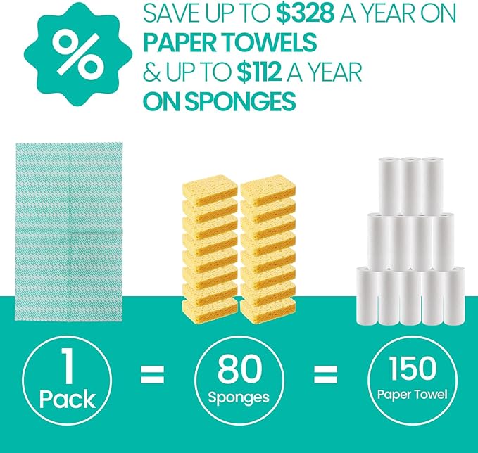 Reusable Cleaning Towels Reusable Cloths Dish Cloths, 100 Count Multi-Purpose Dry Handy Wipes Disposabel Kitchen Towels, Durable, Absoebent, Dry Quickly, Green, Handi Wipe
