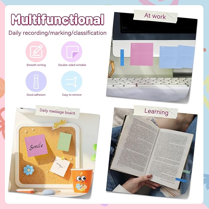 2 Pack Multi-Functional Sticky Note Set with Bible Tabs 440 Transparent Post it Notes 120 Page Notebook for Bible Study Office Supplies (Blue)
