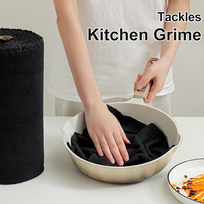 80 Pack Microfiber Cleaning Cloth Roll Reusable Paper Towels 12"x12" Black Tear Away Cloth, Microfiber Towels for Cars, Wash Cloths, Lint Free Rags for House, Kitchen,Window,Cleaning Supplies