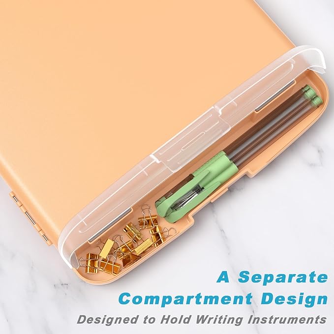 Rimilak Plastic Clipboard with Storage, 8.5 x 11 High Capacity Folio Nursing Case with Pen Holder, Size 14.2 x 9.6 x 1.2″ Folder Side-Opening for Classroom, Teacher, Smooth Writing, Pale Orange