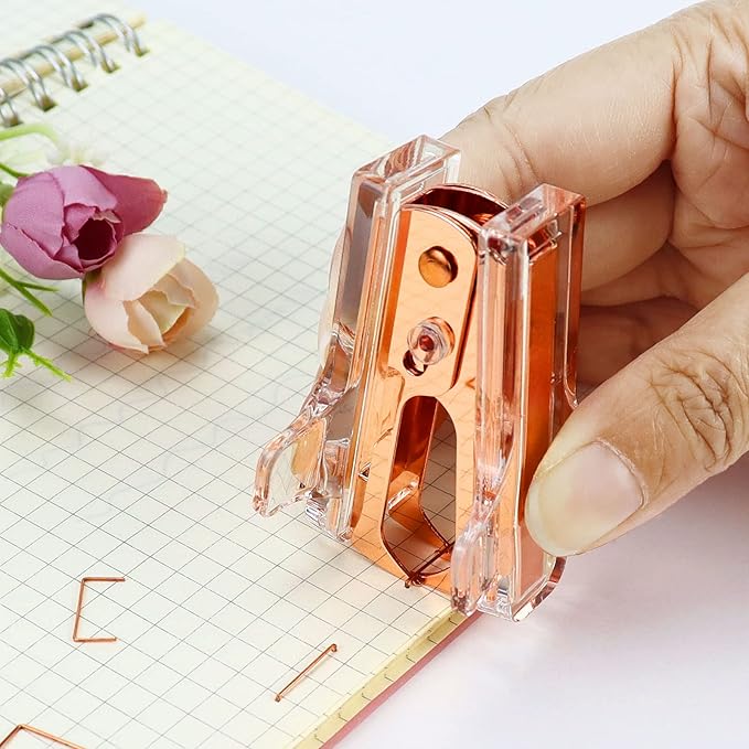 Buqoo Acrylic Clear Light Pink Heavy Duty Staple Remover Tool Pinch Jaw Style Cute Mini Gold Staple Stapler Removers Staples Puller for School Home Office Desk Accessories Gift