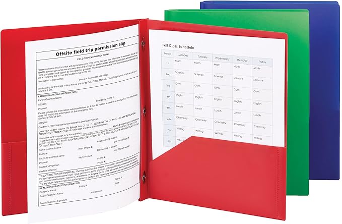 Smead Poly Two-Pocket Folder with Tang Style Fasteners, Letter Size, Assorted Colors, 6 per Pack (87745)