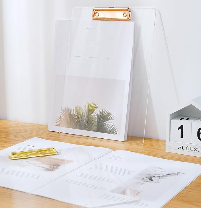 JIARI 2 Pack Clear Acrylic Office Clipboard A4 Letter Size 8.6" x 12.2" (Rose Gold)
