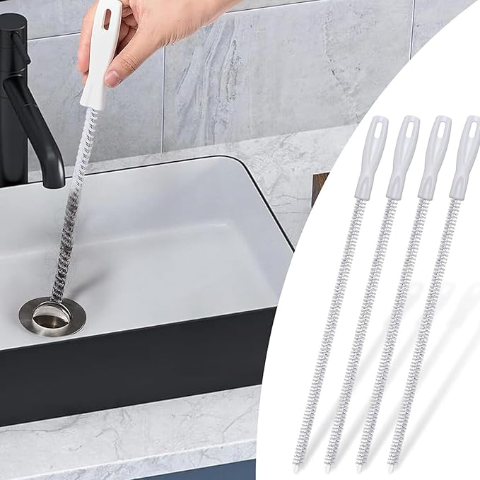 4pcs Pipeline Dredging Brush, 17.7 Inch Bendable Drain Cleaner Brush with Anti-Slip Handle, Household Sewer Hair Cleaning Tool for Sink Bath Pipe