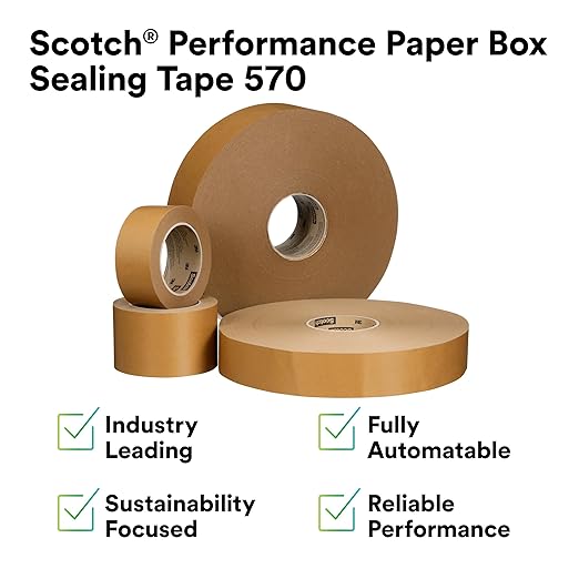 3M Scotch Performance Paper Box Sealing Tape 570,1.9" x 55 yd (48 mm x 50 m),1 Roll,Brown,Recycle-Compatible,Great for Packaging,Shipping,and Moving,(Pack of 2)