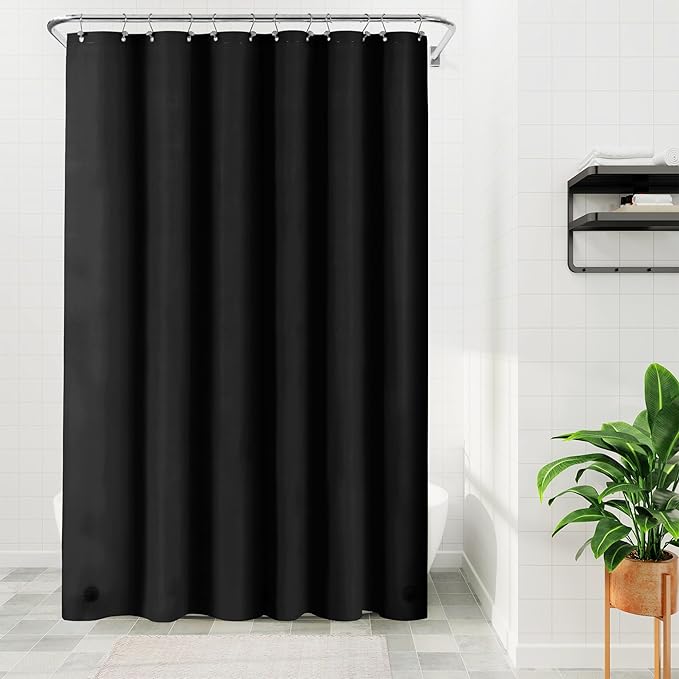 Barossa Design Extra Long Black Shower Curtain Liner with 3 Magnets - 72" x 84" XL, Waterproof PEVA Lightweight Shower Liner for Bathroom, PVC Free, Metal Grommets - Black, 72x84