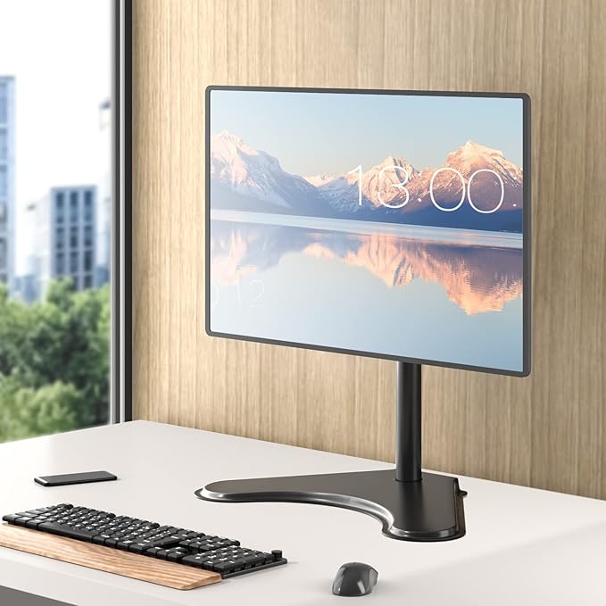 WALI Single Monitor Stand up to 32 Inch Screens, Freestanding Single Monitors Arm Desk Mount, Universal VESA Monitor Mount 75x75/100x100mm, Adjustable Height and Angle (MF001), Black