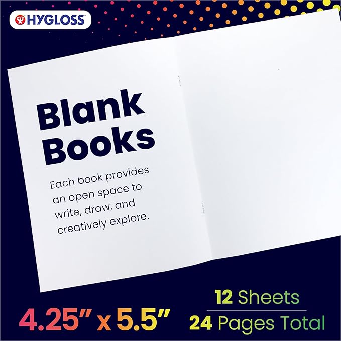 Hygloss Blank Books - Bulk 10 Pack – 4.25" x 5.5" A6 White Paperback Blank Books for Kids to Write Stories, Doodle, Arts & Crafts – Plain Drawing Sketchbook, Unlined Journal, Notebook Without Lines