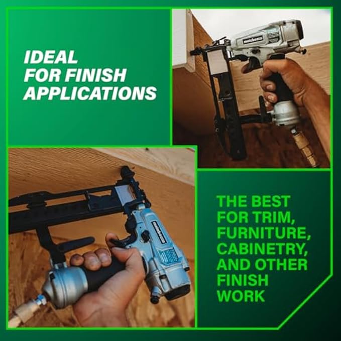 Metabo HPT PRO Finish Stapler, Pro-preferred Pneumatic Power Nailers, Finish Tool for Carpentry & Industrial Uses, All-Metal Key Component, 18 Gauge, 1/4" Crown Staples, Length 1/2" to 1-1/2", N3804A5