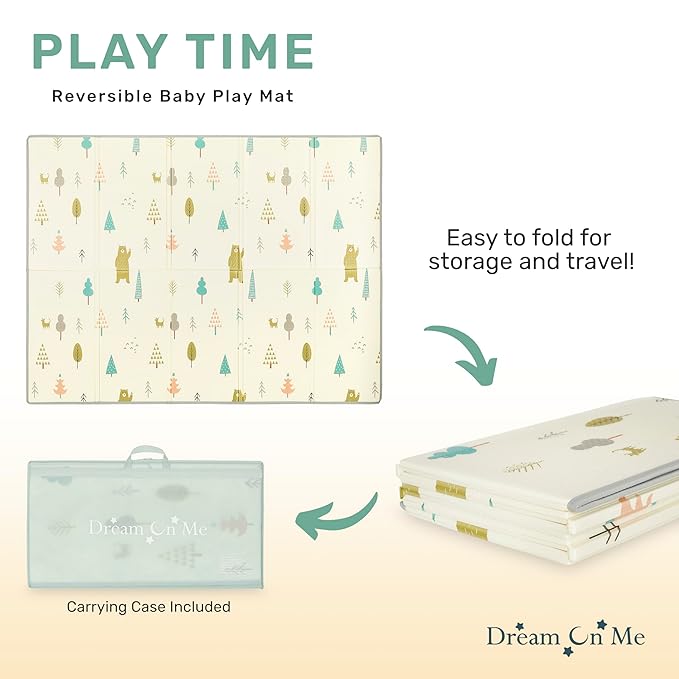 Dream On Me Play Time Reversible Baby Playmat, Foldable Extra Large Thick Foam Crawling Playmats for Toddlers, Waterproof Portable Playmat for Babies