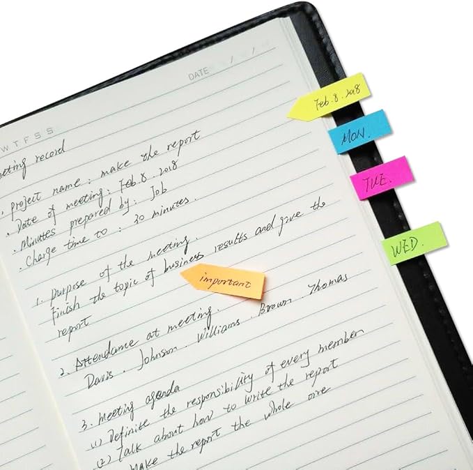 Sticky Notes and Index Tabs Set with Ruler – 640 Pieces Colored Page Markers, 2 Mini Rectangular Note Pads, 6 Arrow Flags, Leather-Look Organizer Case, 1 Set