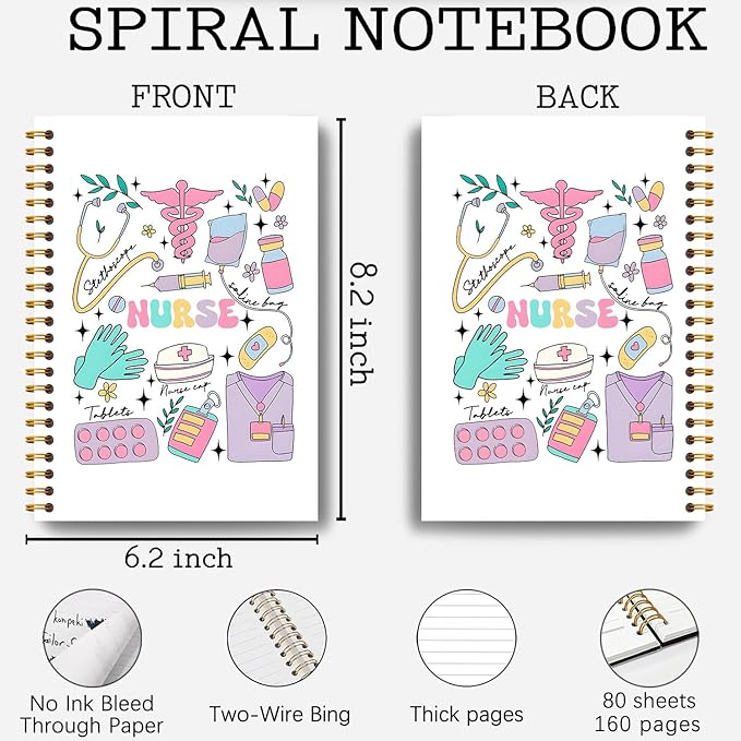 Colourful Nurse Notebook, Nursing Gifts for New Grad Nurses Journal, Nurse Appreciation Gifts Journal, Trendy Nursing Hardcover Spiral Notebooks 5.5x8.3 Inch