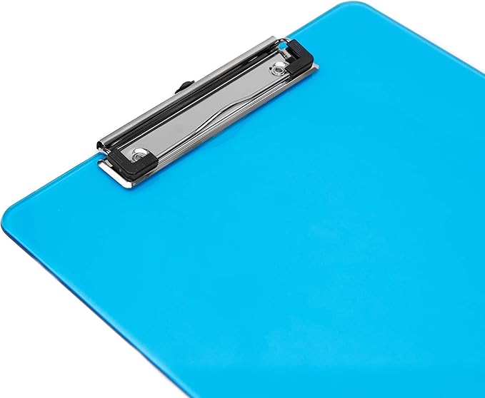 Plastic Clipboards with Low Profile Clip Set of 6-12.5 x 9 Inch Multi Color Plastic Clipboards Bulk - Clear Clip Boards Bulk Classroom Holds 100 Sheets, Acrylic Clipboard Clear 6 Pack