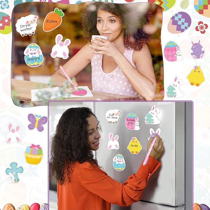 24 Set Easter Sticky Notes and Pens Set Gifts Self Sticky Note and Pens Mini Notepad Cute Memo for Study Office Supplies