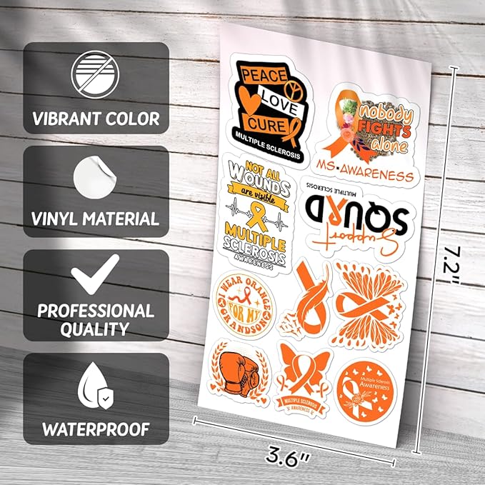Multiple Sclerosis Awareness Orange Ribbon Quotes Butterfly Warrior Peace Love Cure 50pcs Vinyl Supporters Advocacy Stickers Pack Bumper Motorcycle Water Bottles Hard
