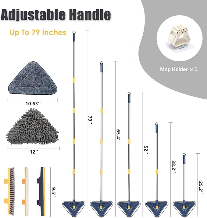 Wall Cleaner Mop with Long Handle, 5-in-1 Wall Cleaning Dust Mop with 6 Replacement Chenille Microfiber Pads, Squeegee, Scrubber, Duster Cleaning Tools for Wall, Window, Floor, Ceiling