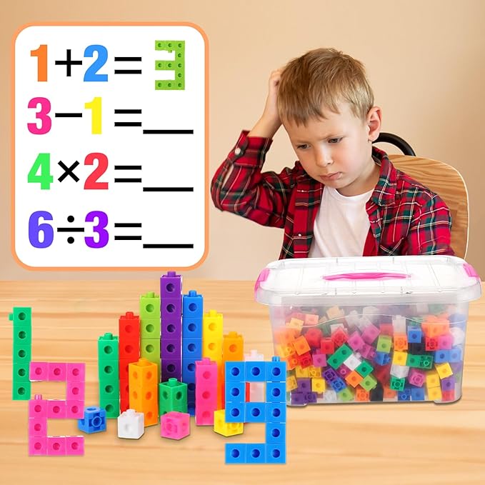 Jenaai 200 Pcs Math Cubes Counting Blocks Linking Connecting Cubes Math Manipulatives with Storage Container Educational Toy for Kids Age 4-8 Kindergarten STEM Activities Preschool(Pink)