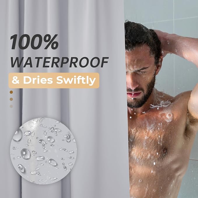 AmazerBath Grey Shower Curtain Plastic, Thick PEVA Shower Curtain Grey, Heavy Duty Shower Curtains for Bathroom, Waterproof Shower Curtain 72x72 with 3 Big Weighted Stones and 12 Rustproof Grommets