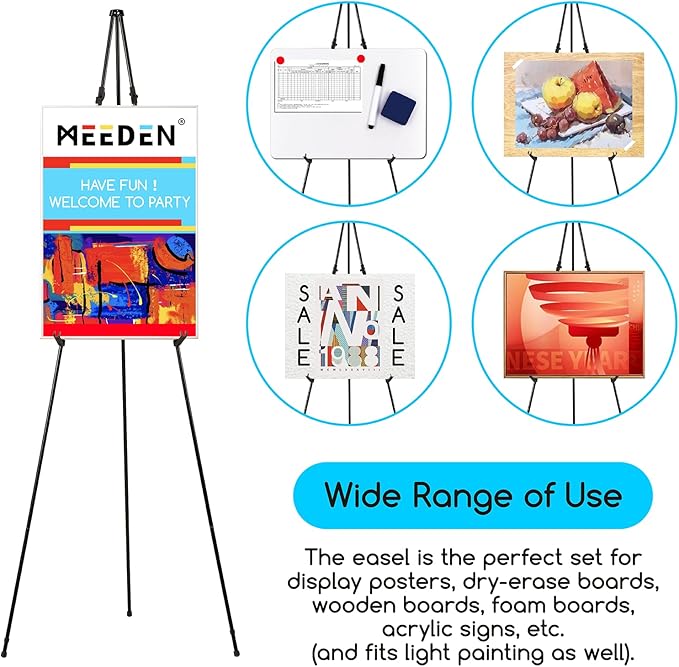 MEEDEN 2 Pcs Easel Stand for Painting and Display: 63" Art Metal Easel Sign Stand with Bag - Portable Foldable Instant Tripod Display Easel Stand for Wedding, Painting Canvas, Presentations, Posters