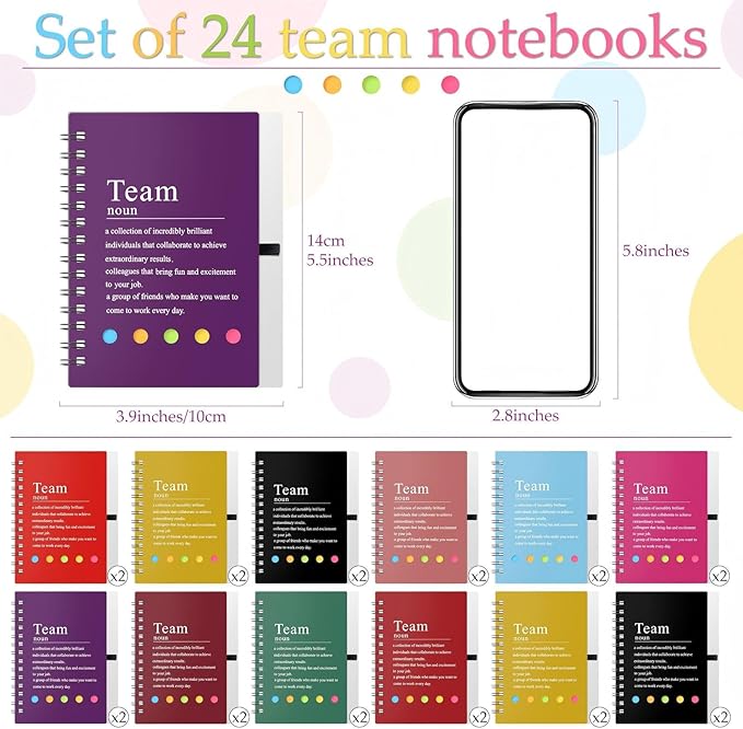24 Pcs Employee Appreciation Gifts Bulk Team Recognition Notebooks with Sticky Notes Staff Thank You Gifts for Social Worker Teacher Nurse Coworker Office Motivation Set (Bright Color)