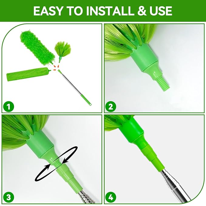Cobweb Duster with Extension Pole, 3-in-1 Washable Cobweb Duster, Duster with 15-100-Inch Telescoping Pole, Bendable Design for high Ceiling, Fans, Blinds, Furniture