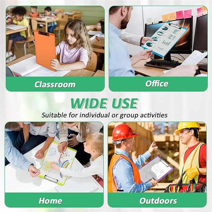 Plastic Clipboards, PANDRI 6 Pack Clear Colored Clipboards, Low Profile Clip Board 12.5 x 9 Inch Standard Letter Size, Office Supplies Classroom