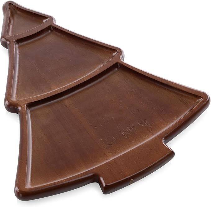 Picnic TIME Christmas Tree Serving Tray, Holiday Appetizer Tray, Wooden Charcuterie Board, (Stained Parawood)