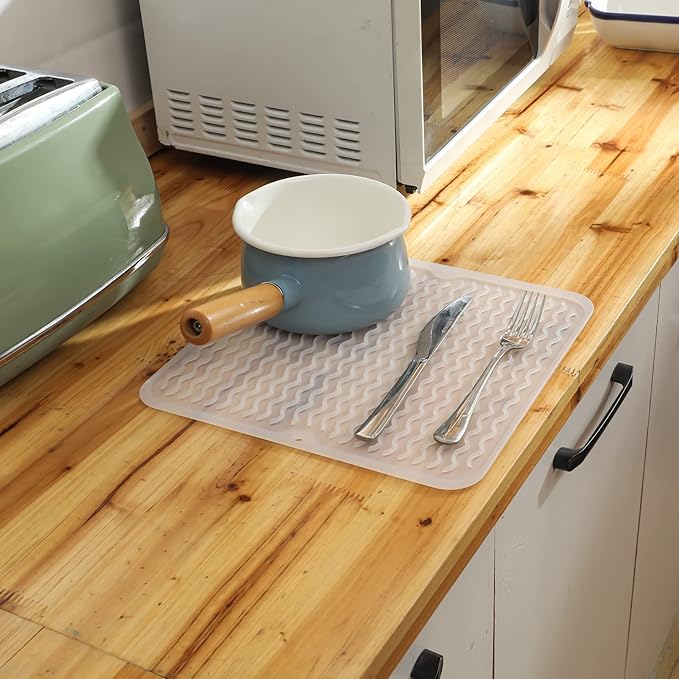 Silicone Dish Drying Mat for Multiple Usage,Easy clean,Eco-friendly,Heat-resistant Silicone Mat for Kitchen Counter or Sink,Refrigerator or Drawer liner Translucent M 12 inches x 12 inches