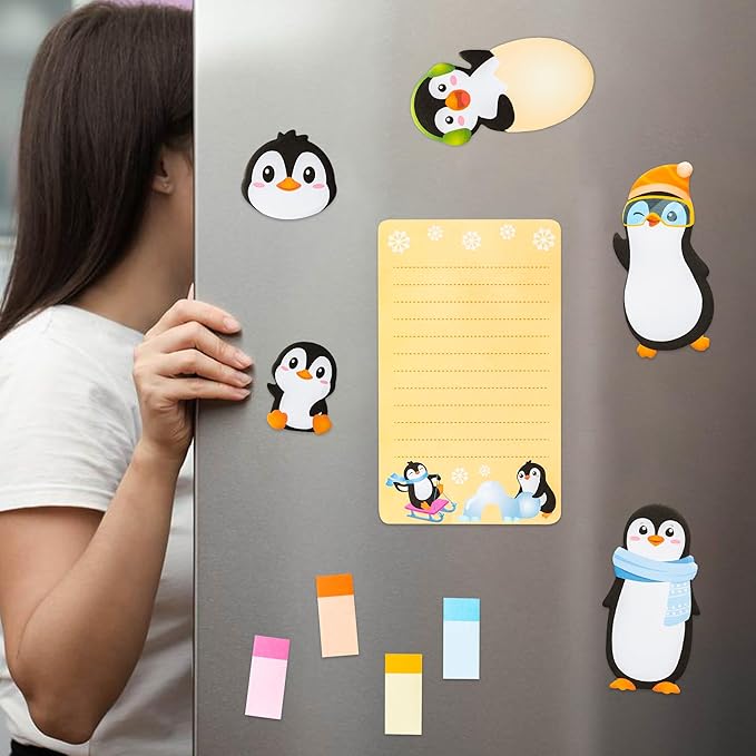B1ykin Cute Sticky Notes Set - Winter Snowflake Penguin Shaped Self-Stick Notes Pad, 550 Sheets Writing Memo Pages Sticky Notepad for Teacher Appreciation Gifts, School Office Supplies (Penguin)