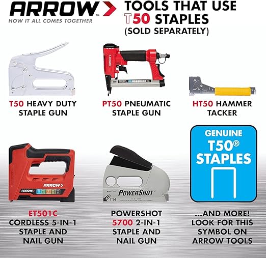 Arrow 508IP Heavy Duty T50 1/2-Inch Staples for Upholstery, Construction, Furniture, Crafts, 5000-Pack