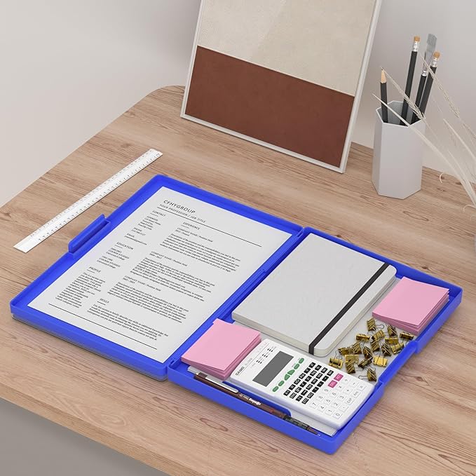 Rimilak Plastic Clipboard with Storage, Side Opening with 2 Compartment, Size 13.3 x 9.4 x 1.5 Heavy Duty High Capacity Nursing Box for Work School & Office Supplies, Dark Blue