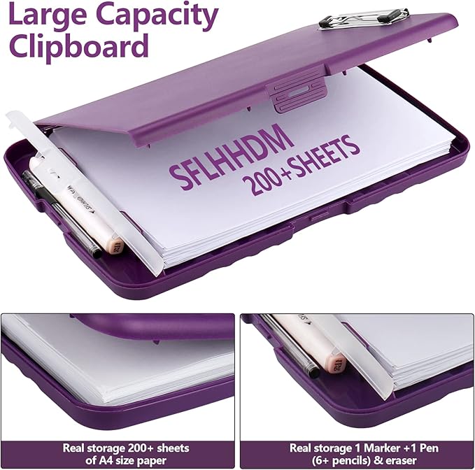 SFLHHDM Purple Clipboard, Clip Boards 8.5x11, Teacher Clipboards with Storage, Plastic Clipboard with Pen Holder, Clipboards Storage for Women Teachers Work, School & Office Supplies