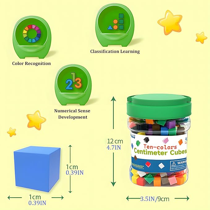 Geometric Solids 300 Pcs,Math Counting Cube,Plastic Color Sorting Stacking Blocks for Kids