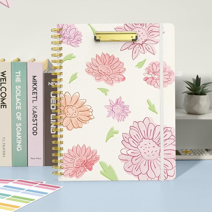 Sooez Clipboard Folio with Refillable Notepad, Folder with 10 Storage Pockets for Letter Size, Spiral Clipboard Notebook, Cute Portfolio for School, Office & Nursing