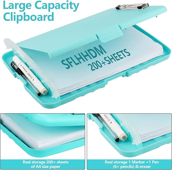 SFLHHDM Clipboard with Storage, Clip Boards 8.5x11, Plastic Clipboards with Pen Holder, Clip Board with Storage Compartments, Nurse Clipboard with Storage for Classroom, Student, Teacher