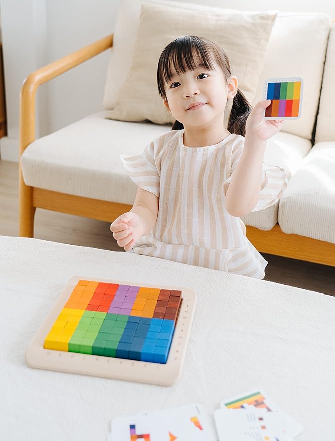PlanToys® 100 Counting Cubes Wooden Montessori Math and Sorting Set | Early Numeracy, Colour Matching, Pattern Making and Logic Exploration | Eco Friendly Educational Cubes for Hands On Learning