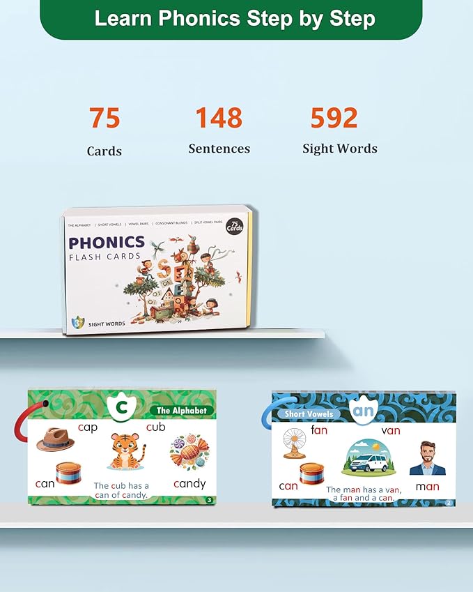 Phonics Flash Cards for Kids 4-8 | Learn to Read with CVC Words & Sight Words | Kindergarten&Preschool Learning Activities with Colorful Illustrations | Educational Homeschool Gifts for Boys & Girls