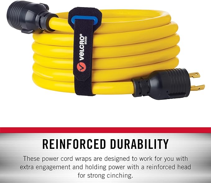 VELCRO Brand Power Cord Wraps | Heavy Duty Straps for Extension Cords, Garage or RV Organization | Slotted Grommet for Strong Snag Free Cinching | 16 Inch, 2Pk, Black and Gray