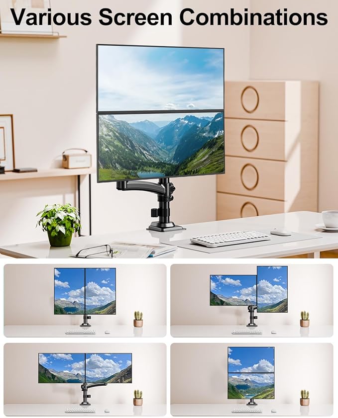Dual Monitor Stand for Desk, Taller Monitor Arms for 2 Screens up to 32 inch, Ergonomic Adjustable Full Motion Double Computer Monitor Mount, Holds 4.4-22lbs, VESA 75/100mm, Black, Freelift
