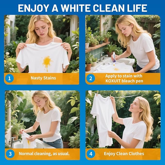 Portable Dual-Tip Bleach Pen for White Clothes & Grout - Travel-Ready 2-in-1 Gel Applicator with Brush Head, Non-Drip Cleaner for Bathroom Lines & On-The-Go Use (Unscented 1 Pack)